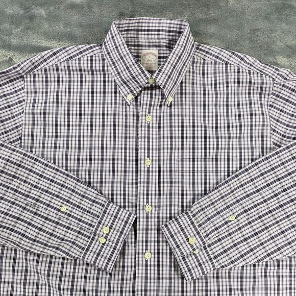Brooks Brothers 346 Button Shirt Mens L Purple Plaid Classic Preppy Casual - Picture 7 of 9